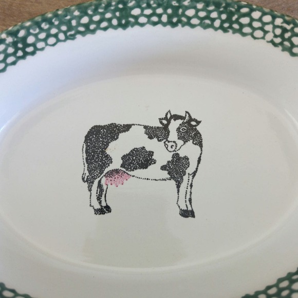 Vintage 1995 Stoneware Cow Casserole Dish by Teamson with Serving Basket - Picture 5 of 11